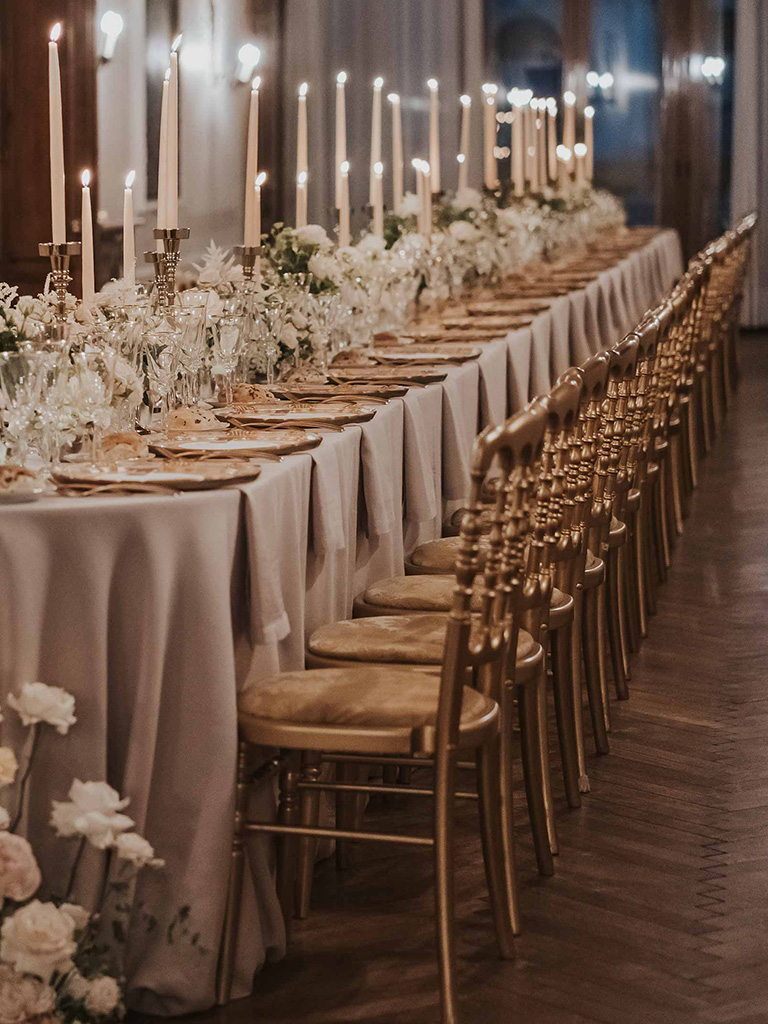 A dreamy wedding table scape inside a Venetian Palace